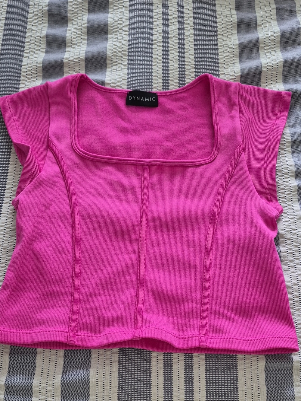 Dynamic Women's Ribbed Square-Neck Tank Top in Bright Pink